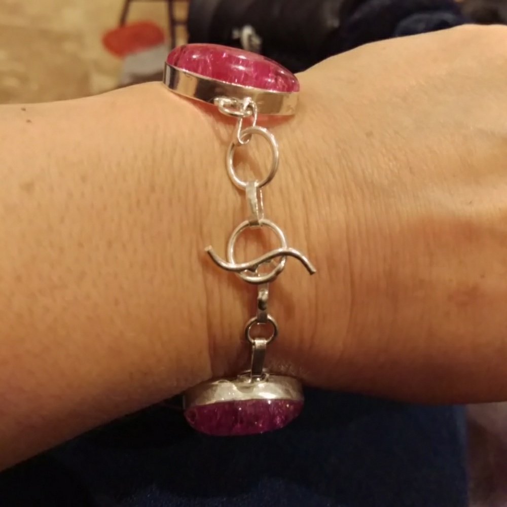 . 925 Sterling Cracked Quartz Adjustable Bracelet - Picture 2 of 2
